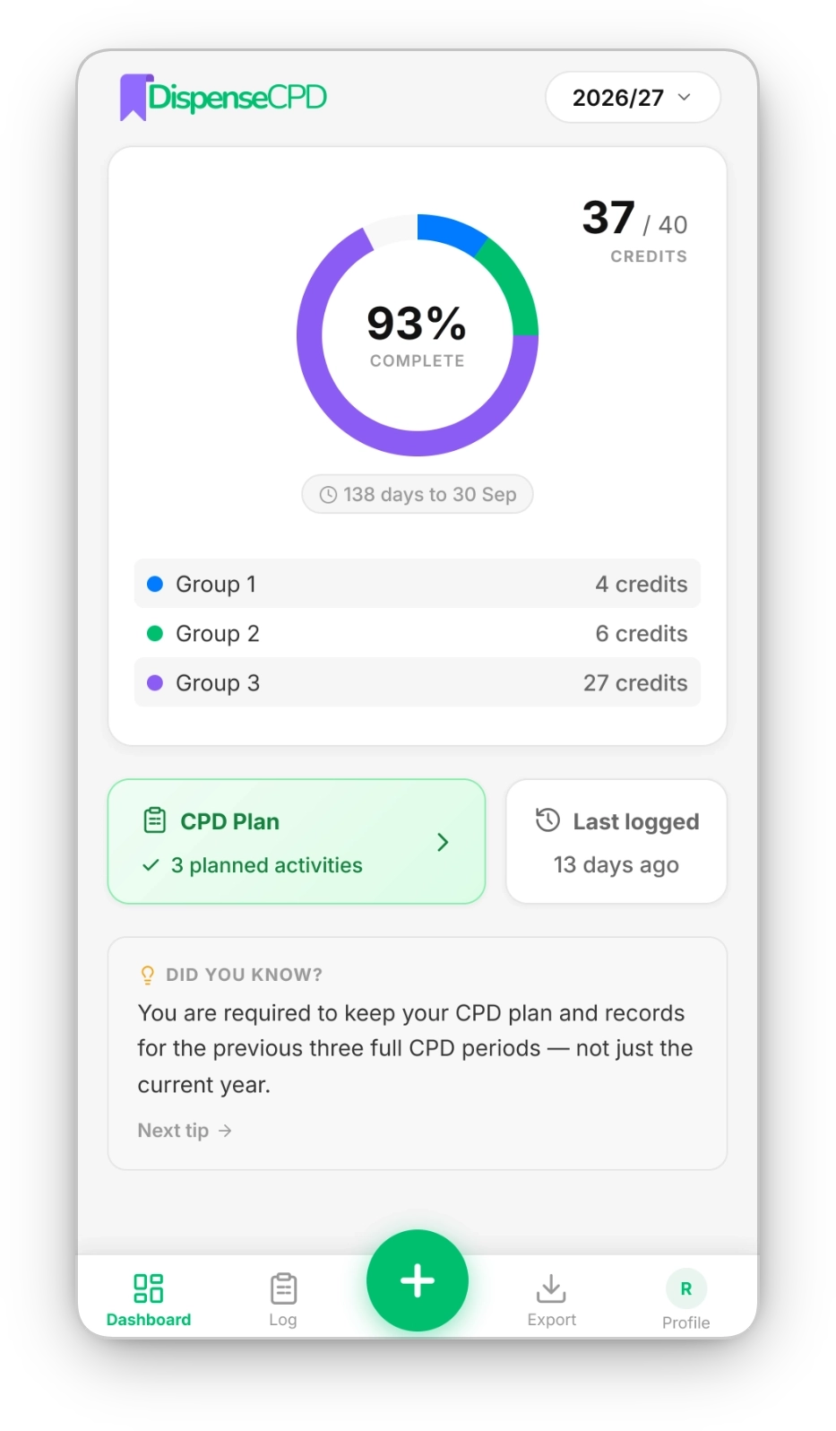 DispenseCPD dashboard